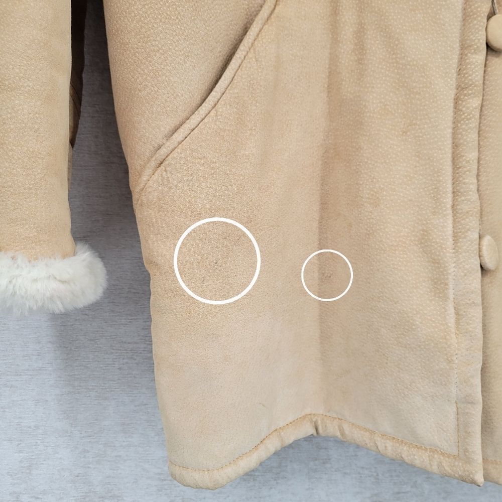 Vintage 80s Women's Tan Suede Leather with Faux Fur Lining Coat - Picture 9 of 13